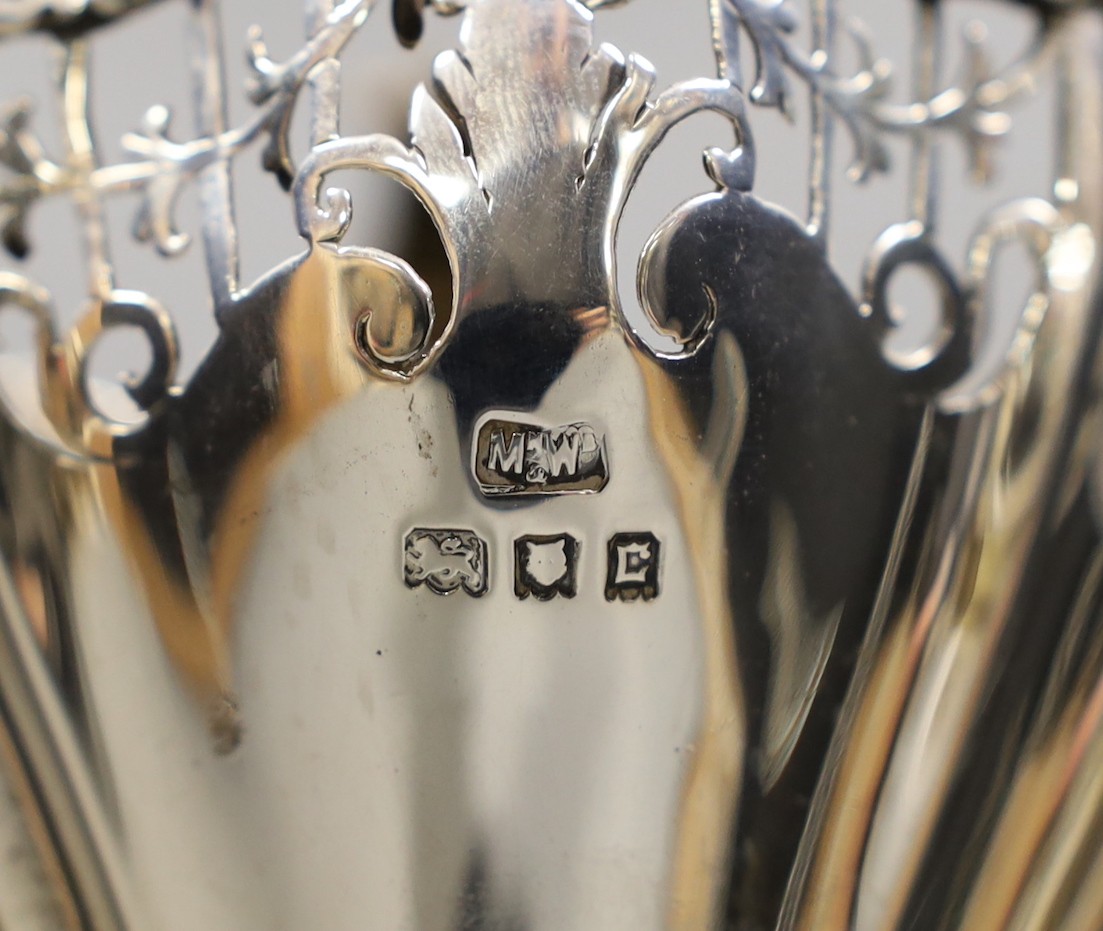 A George V tall pierced silver posy vase, Mappin & Webb, London, 1918, 27.1cm, 11.2oz.